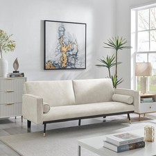Cream Sofa Bed 3 Seater Faux
